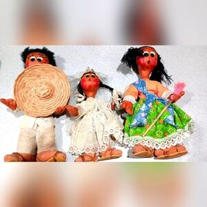 Vintage Dolls (Lot Of 3) Mexico Handmade Dolls Souvenir Folk Art.